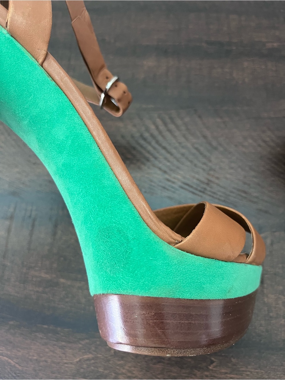 Ralph Lauren Purple Label Rosas Sample Platform Heels Green Suede Leather 9.5 - Picture 9 of 14